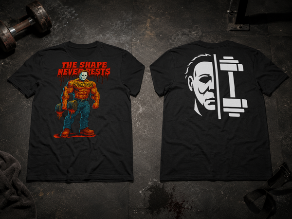 THE SHAPE NEVER RESTS Tee — IYKYK Menace (Halloween Edition)